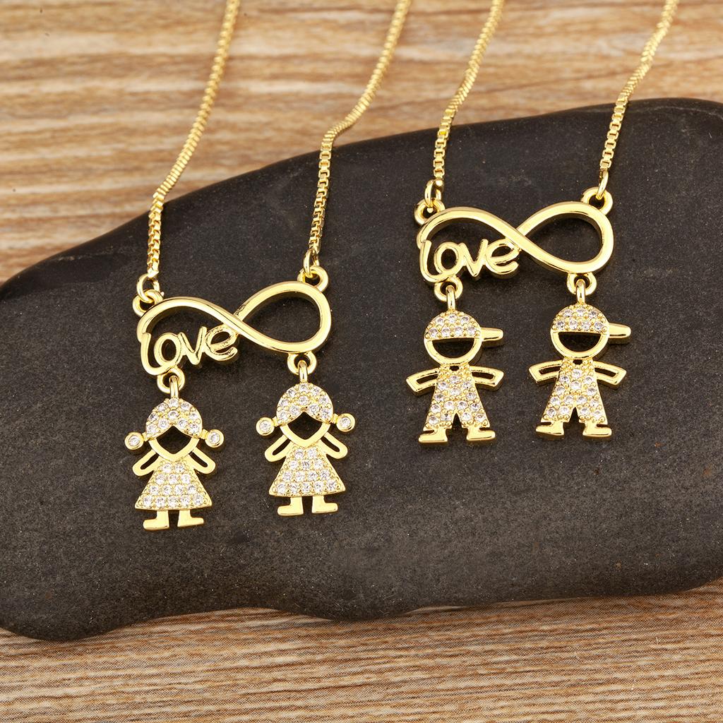 Nidin New Trendy Boy And Girl Love Letter Charm Pendant Necklaces For Women Fashion Versatile Fine Jewelry Mother's Day Gifts