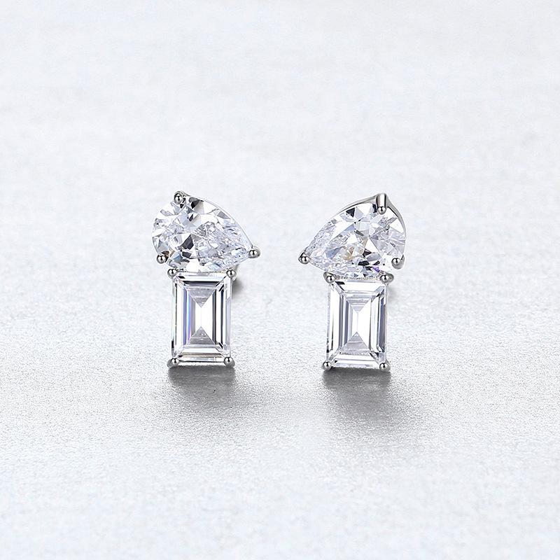 PAG&MAG S925 Sterling Silver Geometric Double Gemstone Stud Earrings - Versatile and Stylish Jewelry. S925 Sterling Silver