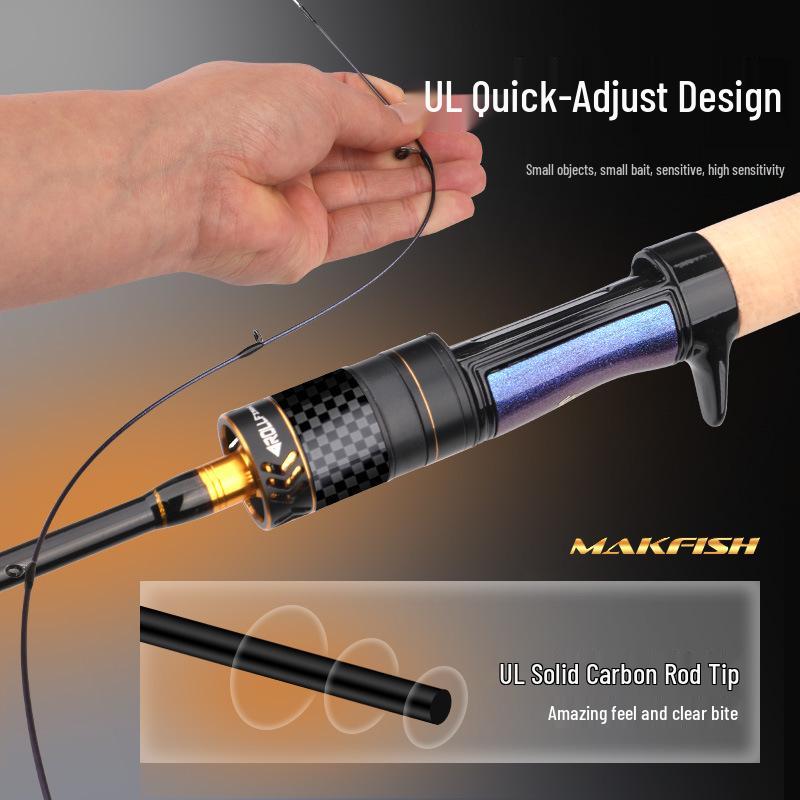 UL Fast Action Micro Baitcasting Rod - Super Light & Soft with Solid Springy Tip and White Stripe for Stream Fishing.