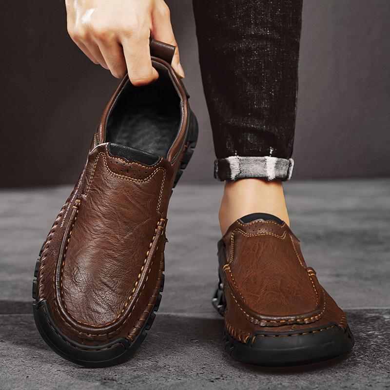 Official Website Hot Selling Men's Hiking Shoes Massage Soles Men's Leather Casual Shoes Classic Brown Driving Shoes Anti Slip