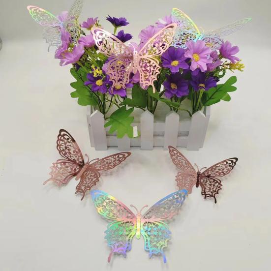 12 Stück 3D-Schmetterlings-Wanddekoration 3 Größen Hohl-Schmetterlings-Dekoration für Geburtstagsfeier Kuchenaufsatz Abnehmbare Wandbilder Aufkleber für Kinderzimmer Schlafzimmer