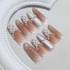 Cream Apricot Polka Dot Sparkly Press On Nails Medium Almond Sweet French For Ladies 30pcs Box & Strip Non Special Cosmetics