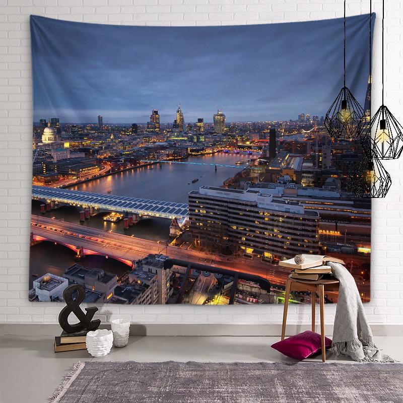 Scenic Spots City Building Night Scene Tapestry Muslim Tapestry Lighting Aesthetics Tapestry Living Room Room Home Decoration