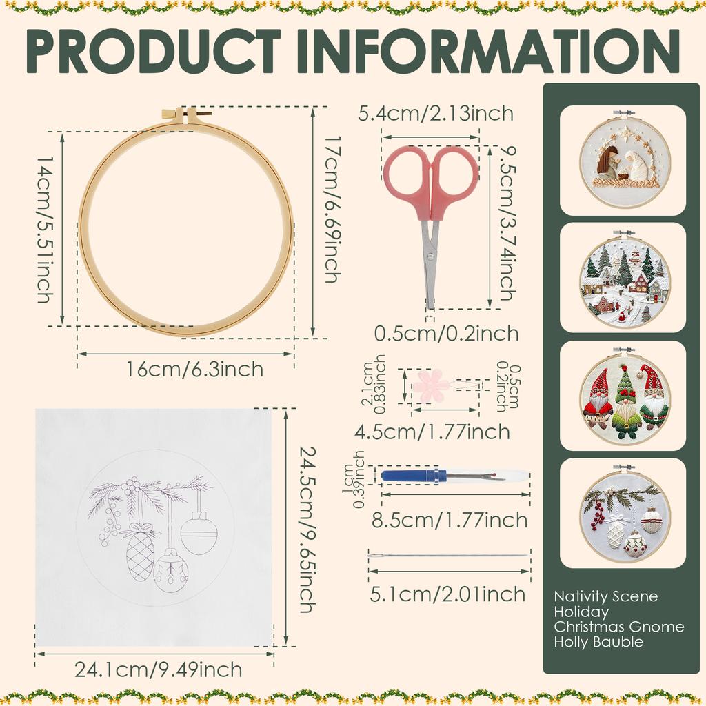 Christmas DIY Embroidery Kit Wreath Printed Pattern Cross Stitch Set Handmade Sewing Art Craft Kit for Beginners Adults Needlewo