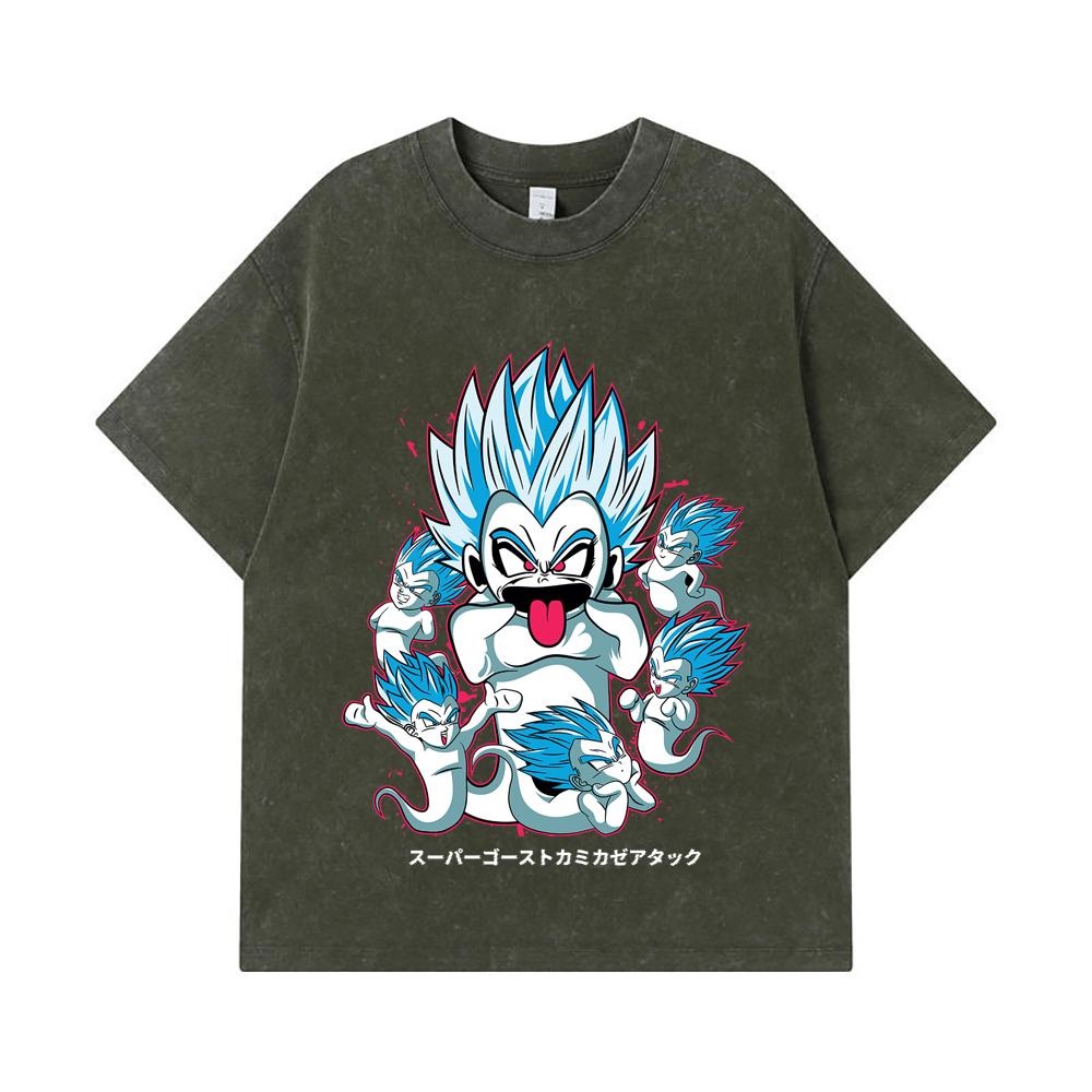 

275 GSM Washed T-shirts 100% Cotton Dragon Ball V55 Kamikaze Print Unisex Heavy Cotton T Shirt S