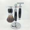 Men's Black Beard Brush & Shaving Set with Stand