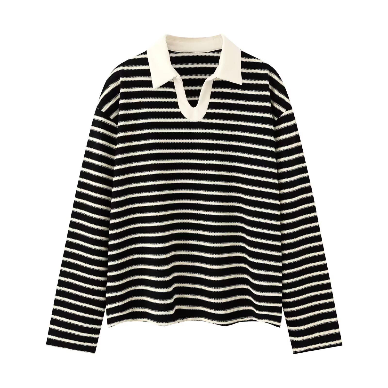 Old Money Striped Polo Hoodie - Men s Trendy Autumn Loose Fit College Style Long Sleeve Top M