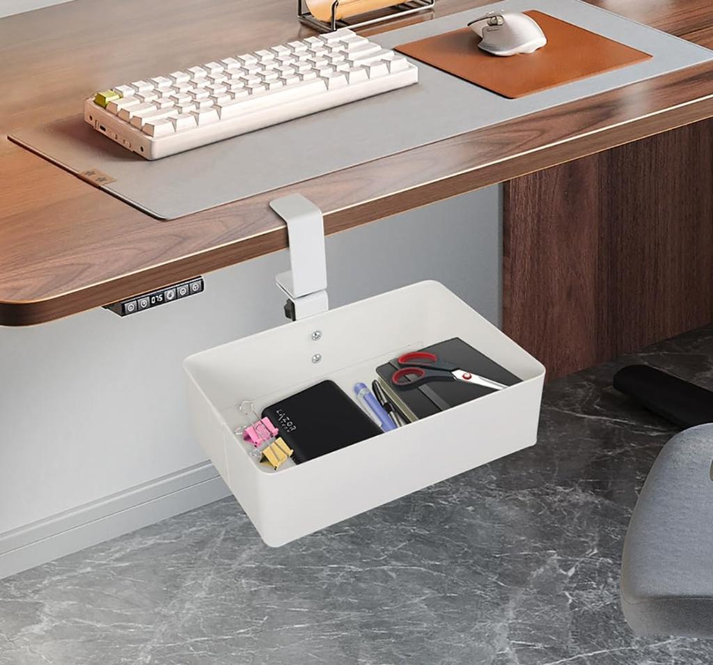 Samcos Storage Desk Clamp Magnetic Multifunctional Storage Small Item No Drilling Easy Shelf 5kg Load Steel Cushion Pad White Under-Table Rack,