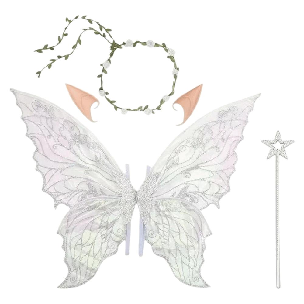Sparkling Wings Wreath Elf Ear Set Foldable Fairy Cosplay Set Butterfly Wings Set  Themed Party