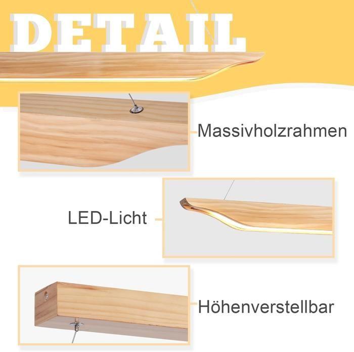 Lampe suspendue LED - NETTLIFE - 90cm - Bois - Dimmable avec télécommande - Réglable en hauteur