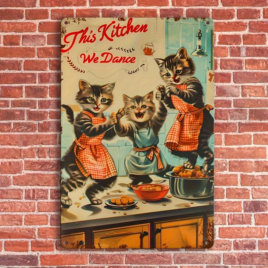 Vintage Dancing Cats Metal Tin Sign,Easy To Hang Wall Art, Non-Woven Material, Perfect for Valentine'S Day & Christmas