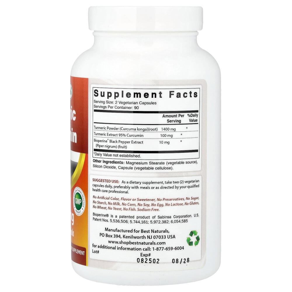 Kurkuma Curcumin 1500mg (pro Portion) Gemüsekapseln, 180 Stück (750mg pro Kapsel)