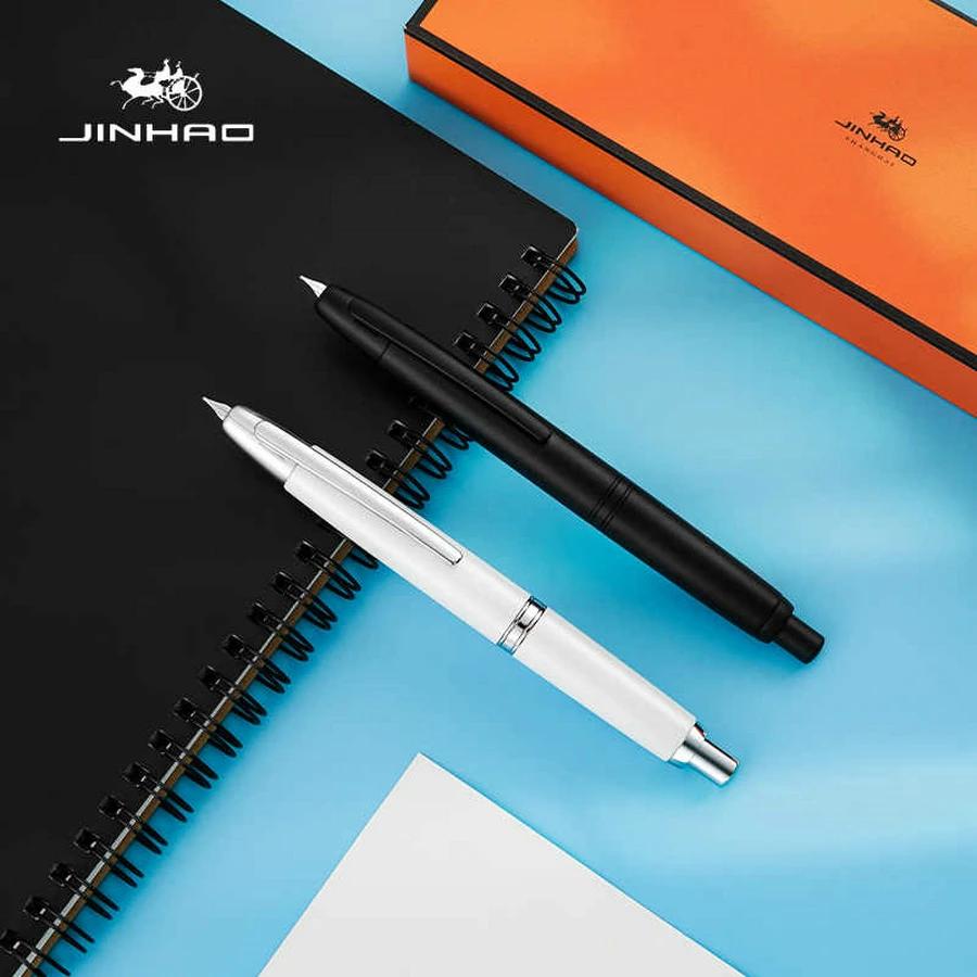 JINHAO 10 Druck-Einziehbare Füllfederhalter EF/F Feder Handpoliert Rosa Tinte Stift mit Konverter Büro Schulbedarf A1