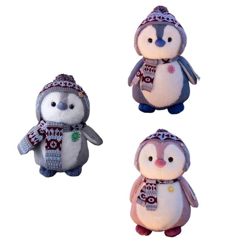 Cute Penguin Plush Toy With Christmas Scarf And Hat Soft Stuffed Animal For Girls And Kids 20cm Grey Penguin