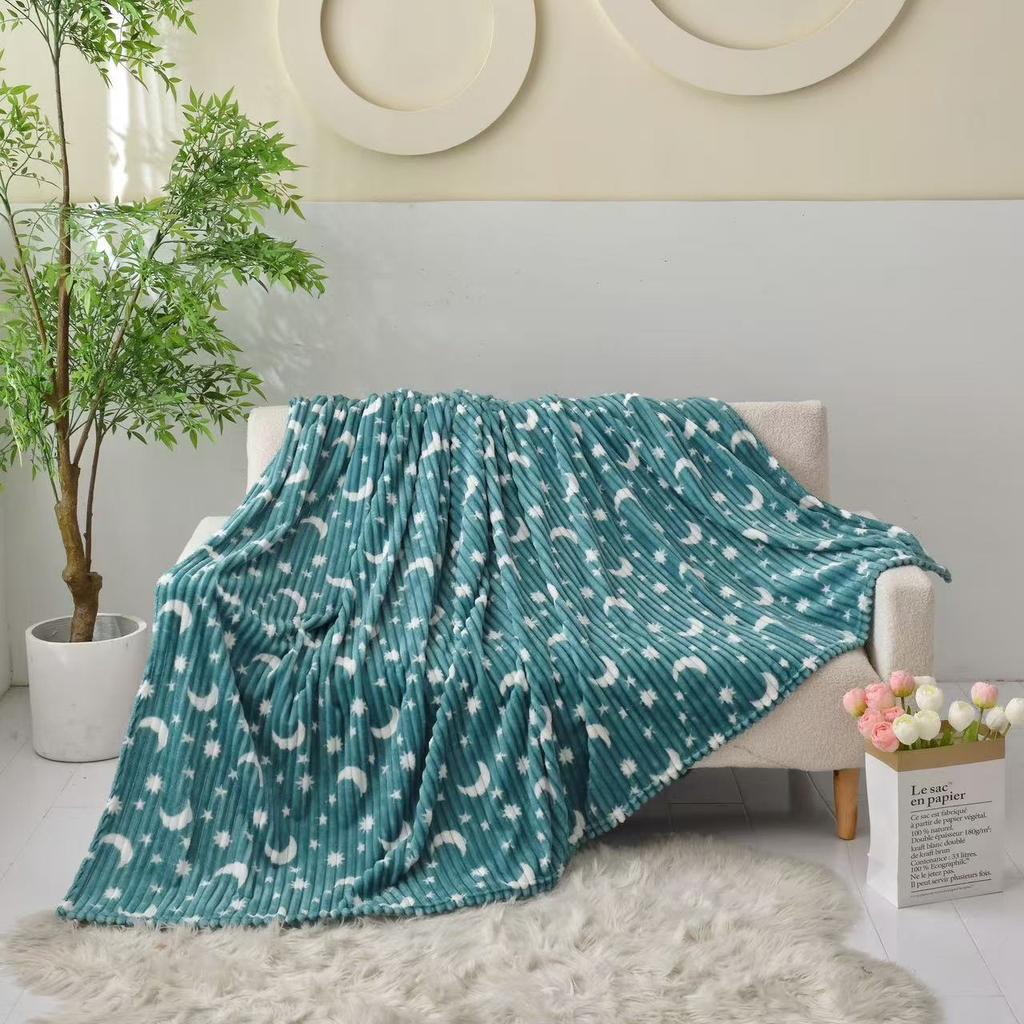 Ruffled Star and Moon Striped Blanket, Nap Blanket, Flannel Throw, All-Season Fleece Blanket, Air-Conditioning Blanket