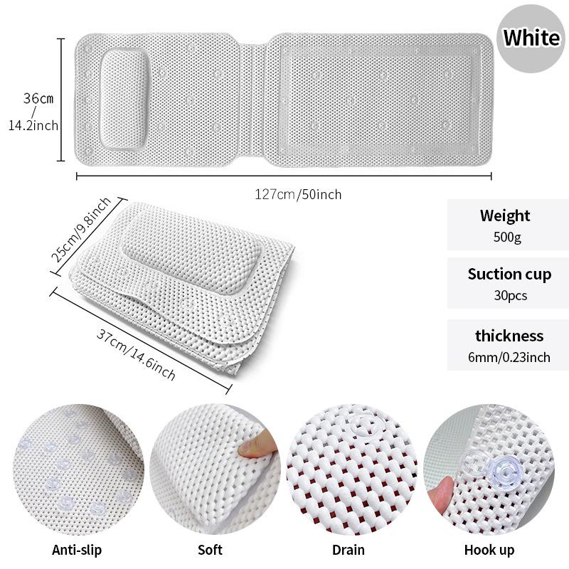 Anti-Slip PVC Bathtub Mat with Suction Cups, Pillow, and Backrest for a Relaxing Bubble Bath