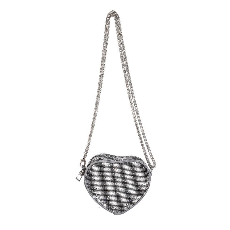 Heart Shaped Bag For Women Fashion Chain Chain Sparkling Mesh Crystal Summer Trendy Crossbody Purse For Daily Use