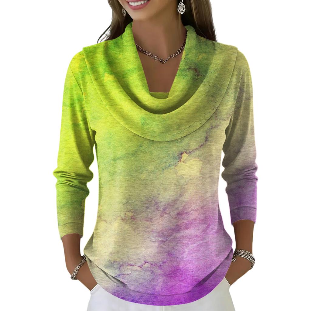 Dámský ležérní a módní svetr s dlouhým rukávem a potiskem, kulatým výstřihem