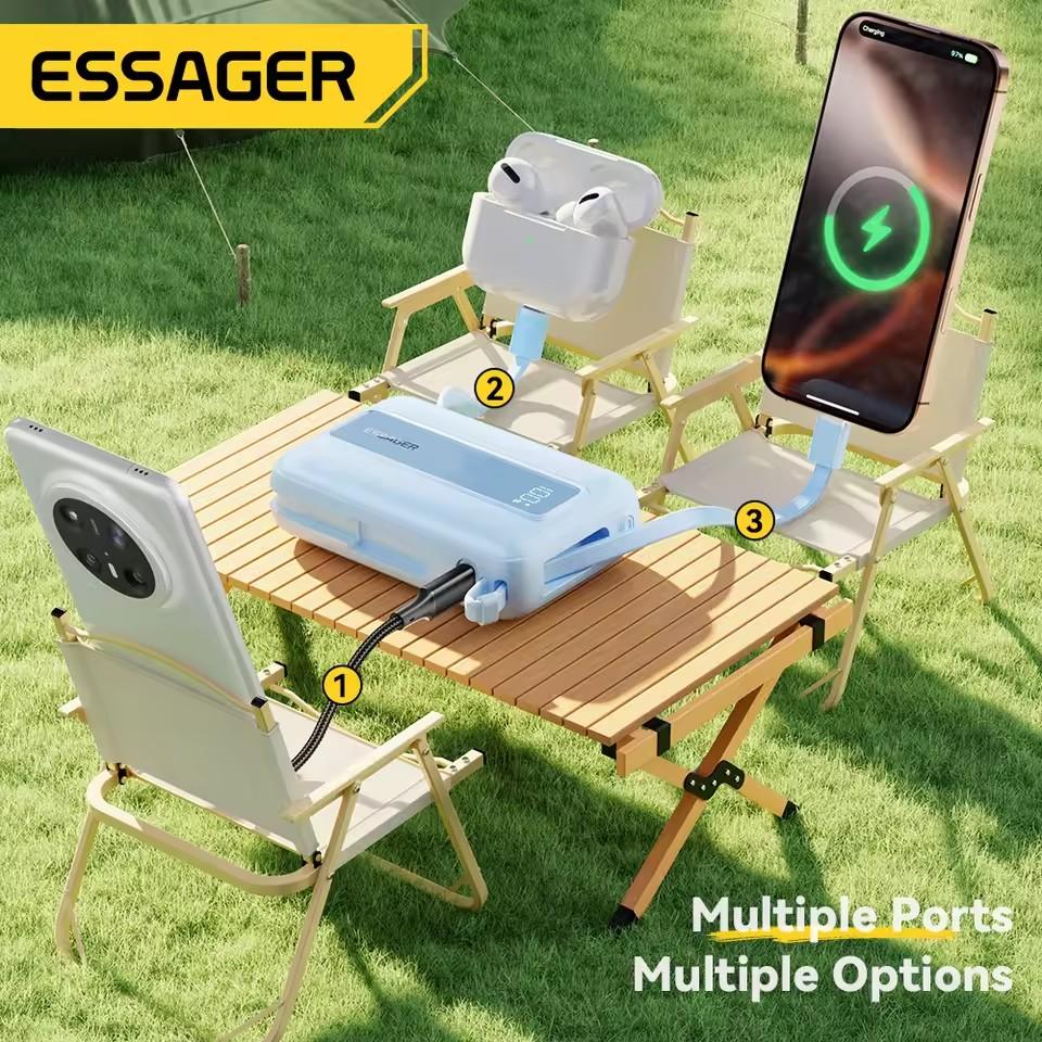 Essager 10000/20000mAh Type C Cable Power Bank PD 22.5W Fast Charging Phone External Battery for Xiaomi iPhone 16 15 14 Samsung iPad