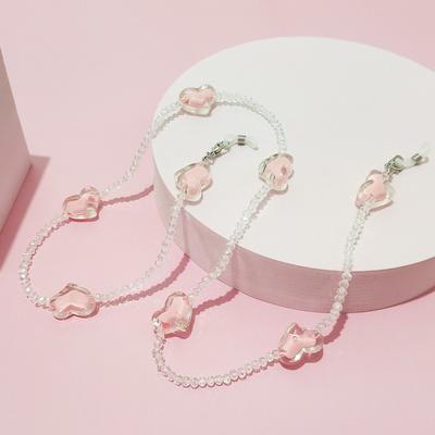 Pink Crystal Sunglasses Chain Love Heart Sunglasses Lanyard Fashion Transparent Bead Chain  Women