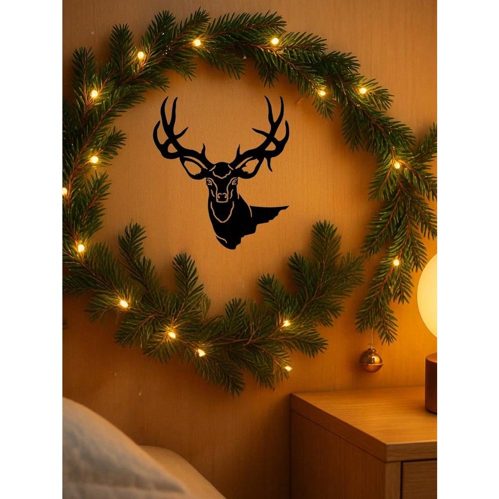1 PC Forged Iron Deer Head Wall Art, Modern Nordic Lodge Decor, Metal Animal Sculpture for Living Room Office, Lightweight Statue, Home Accents