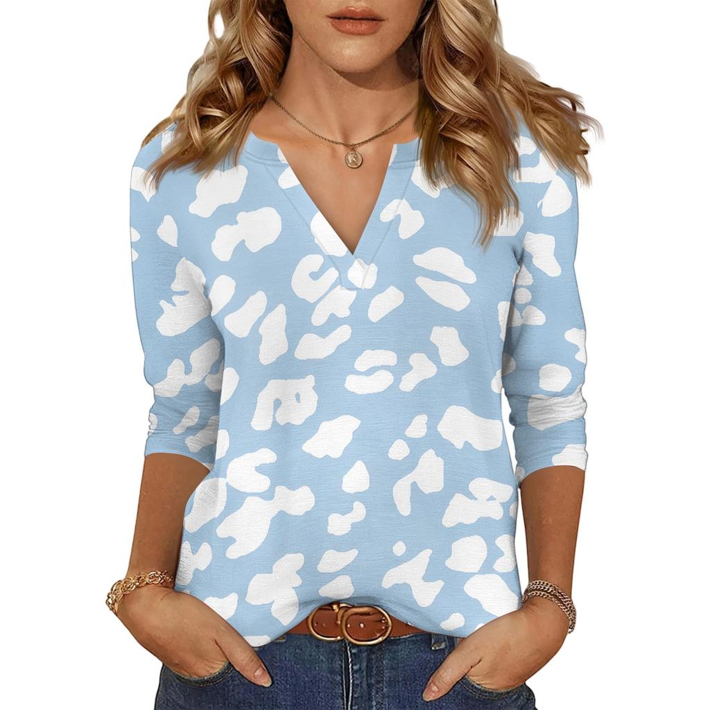 Women's Casual Fashion Sexy Comfortable V-Neck Floral Seven Sleeve Top
