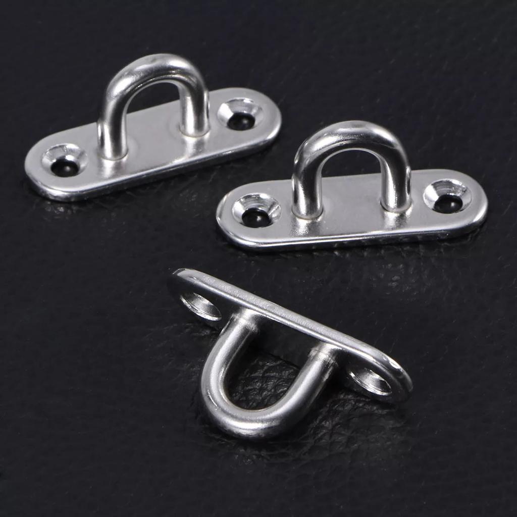 4Pcs 5mm Ceiling Hook Hardware Stainless Steel Eye Plate Oblong Pad Eye Plate Metal Staple Ring Hook Hardware for Home FU