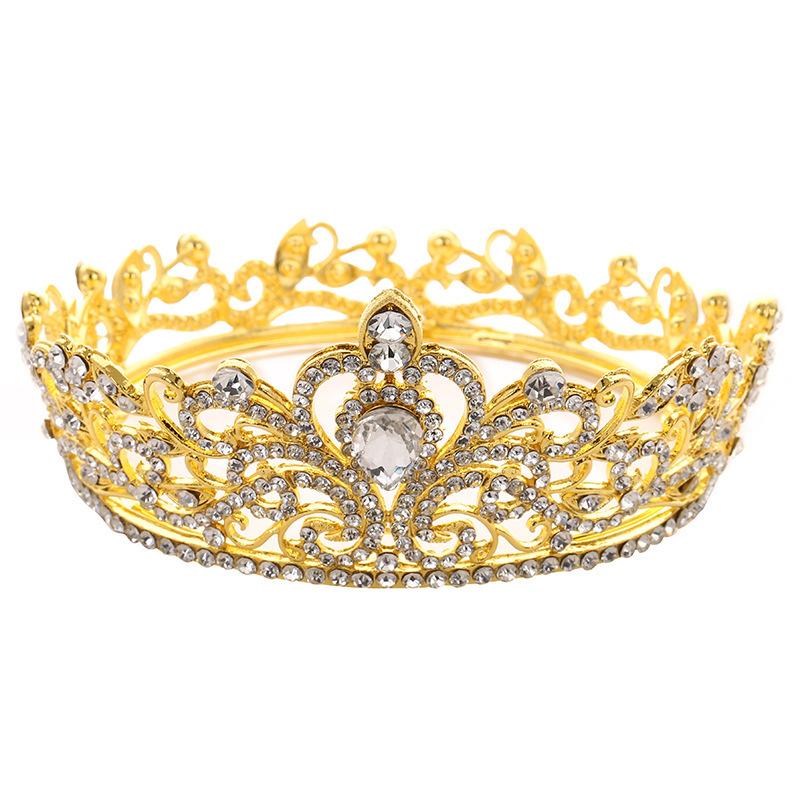 Retro-Stil Damen Legierung Krone Haarschmuck Hochzeit Geburtstag Party Abendessen Haarschmuck Diamant Strass Krone Zubehör