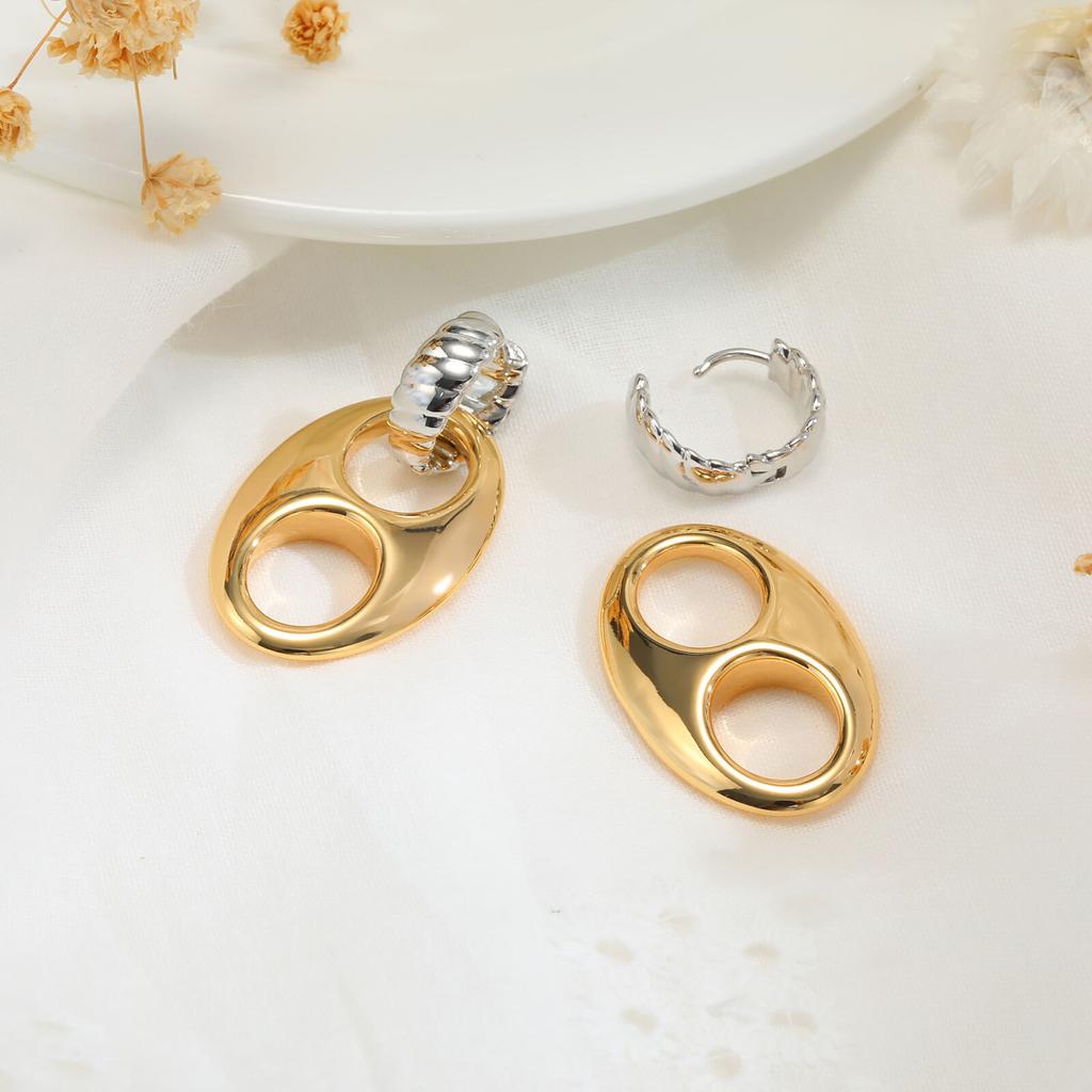 Doppelkreise Creolen für Damen Edelstahl 14K Gold Klobige Ovale Ohrringe Clean Girl Schmuck