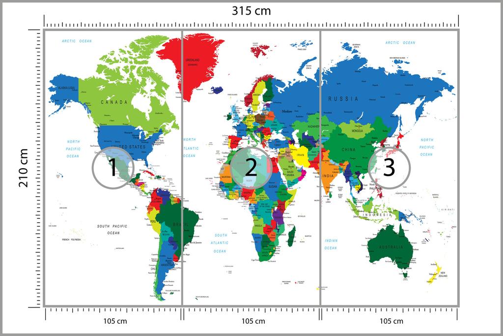 Photomural World Map Washable Fleece 315x210