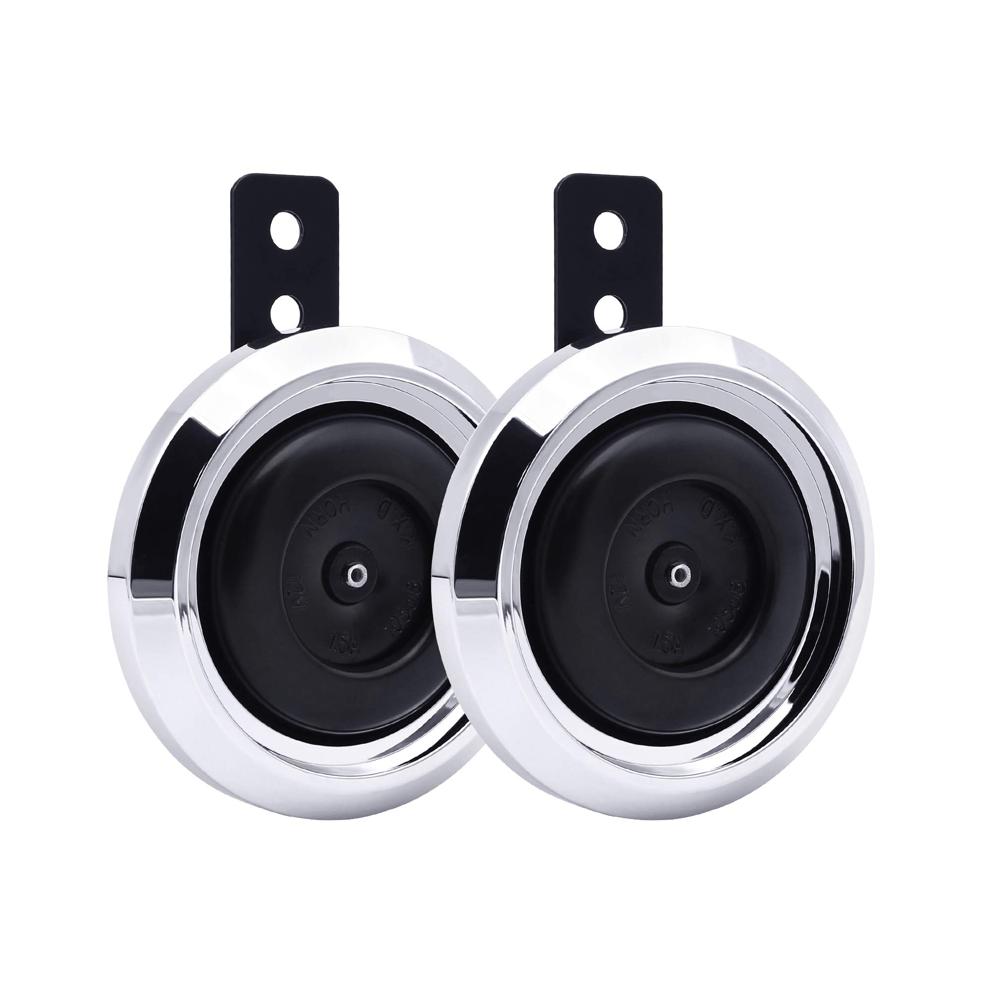 

DC12V Оригинал (OEM) Мотоциклетный универсальный хромированный клаксон 105 дБ Высокий + Низкий тон Комплект Громкий предупреждающий Совместимый с техосмотром автомобиля 1,5 А Клаксон