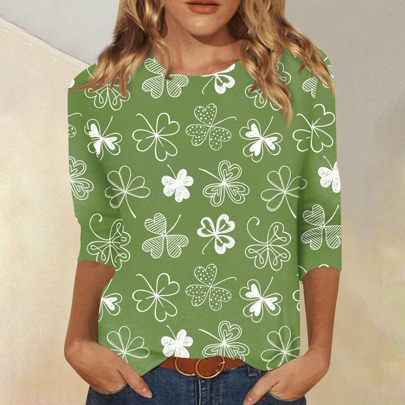 

Женские рубашки с рукавом 3/4 St. Футболки с графическим принтом ко Дню Святого Патрика, блузки, повседневные базовые топы больших размеров, пуловеры L армия зеленый