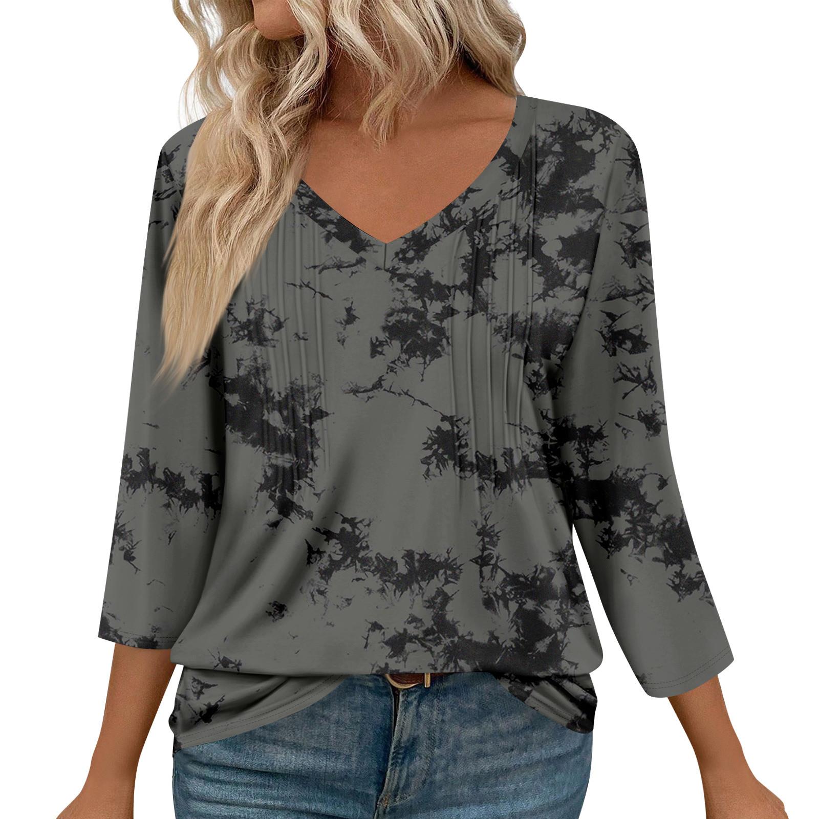 

Женская мода повседневные топы с рукавом 3/4 плиссированные модные топы футболки XXL