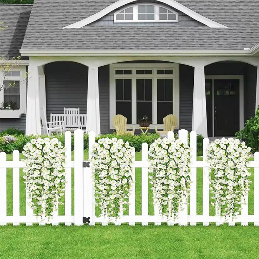 75cm White Artificial Morning Glory Wall Hanging Faux Violet Plants Hanging Flowers Vines for Home Garden Wedding Decor