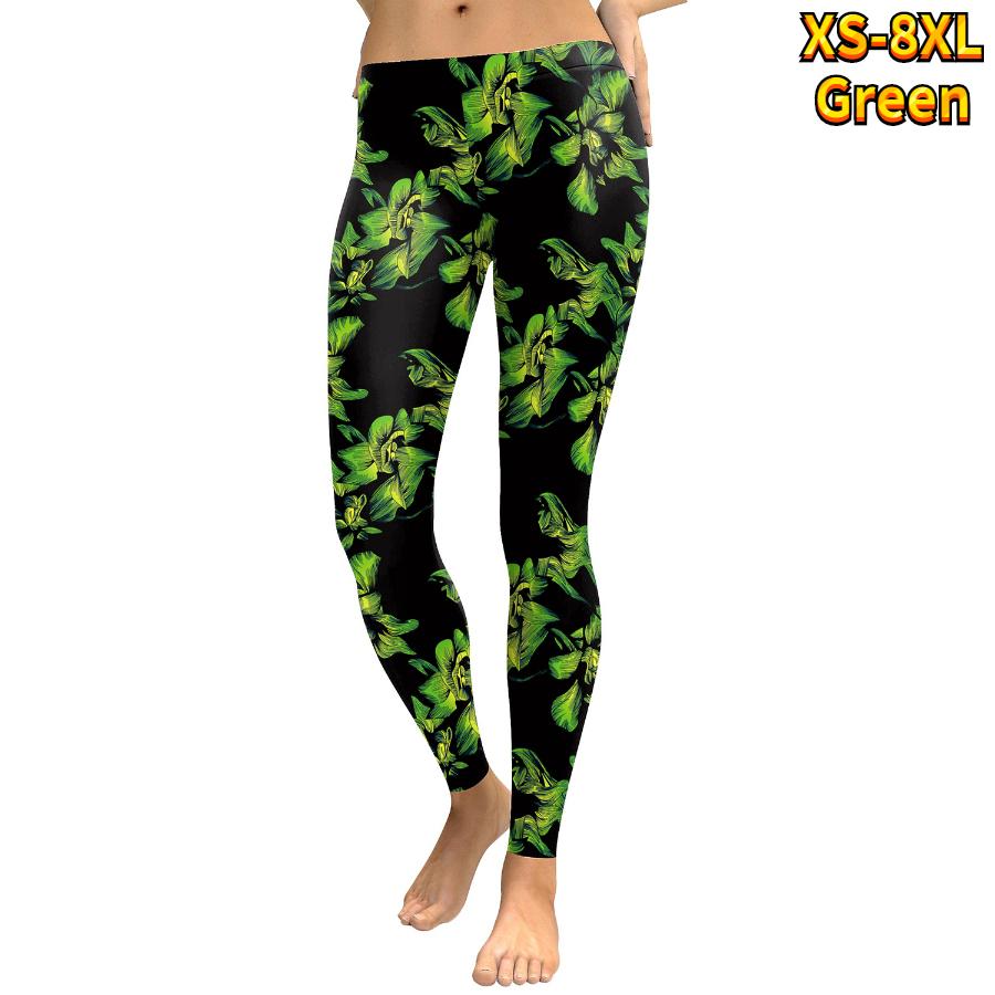 Womens Blue Heart-shaped Flowers Prints Stretch Yoga Leggings Fitness Running Gym Sports Active Pants