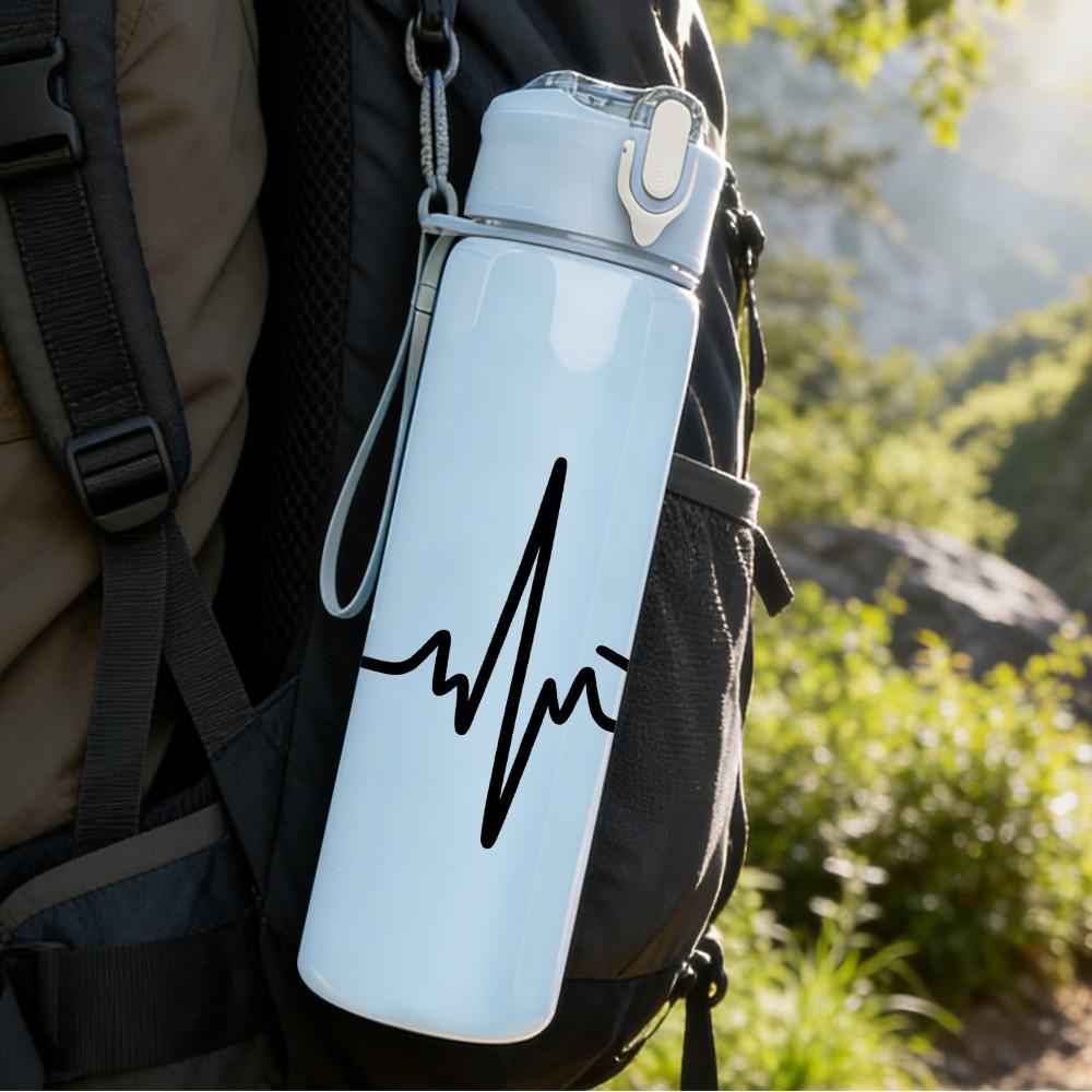 1PC Dog Silhouette Heartbeat Line Art 750ml Color Plastic Sports Water Bottle Leakproof Flip Straw Lid Suitable for Sports Office Home Use