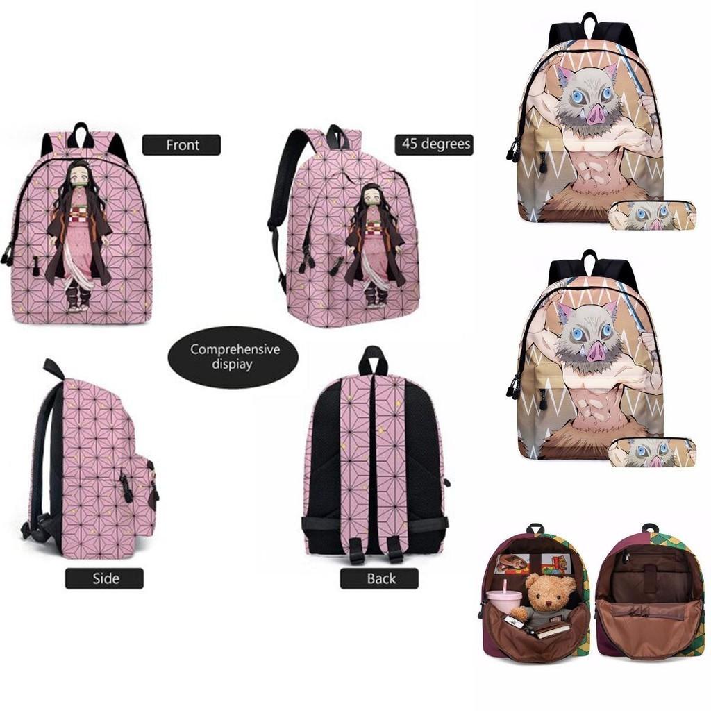 Demon Slayer Anime Cartoon Backpack Set For Students Durable Breathable And Lightweight