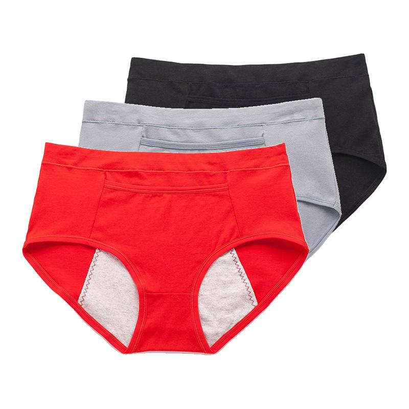 3Pcs Women's Menstrual Underwear Leakproof Briefs Ladies Comfortable High Waist Panties Hygienic Plus Size Pants L-4XL