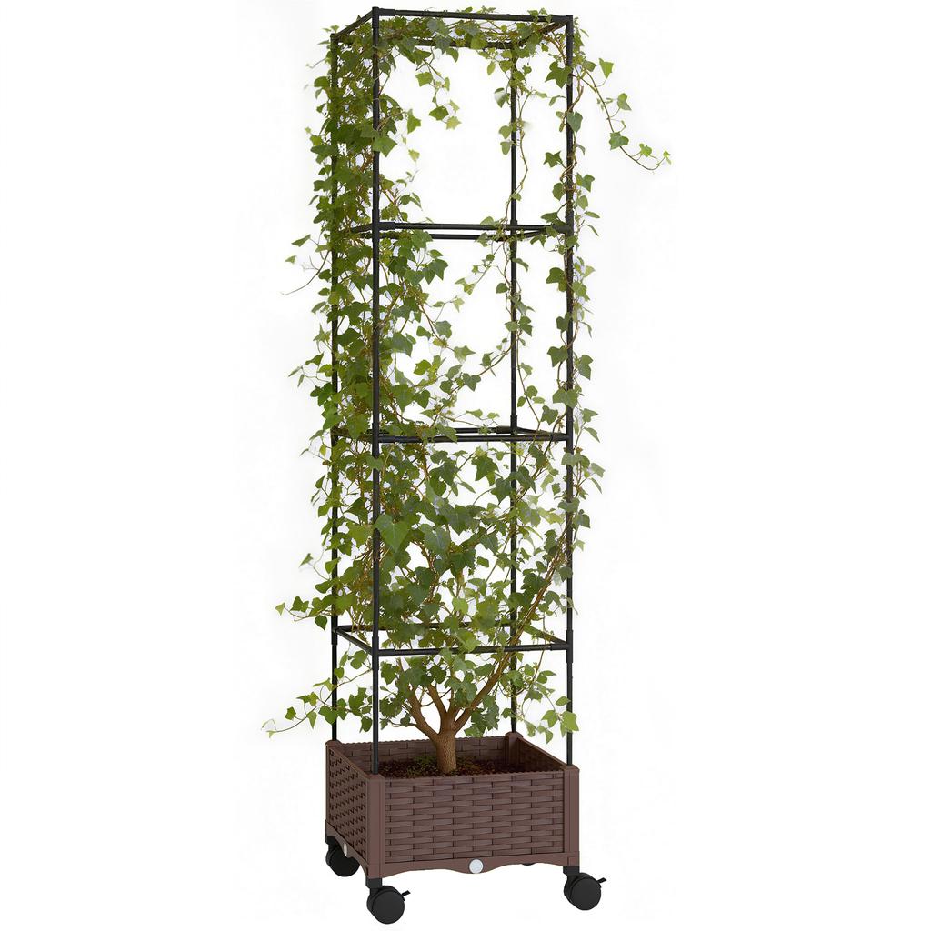 Planter With Trellis Wheels With Drainage For Growing Vegetables Flowers Herbs 40x40x165 Cm Brown