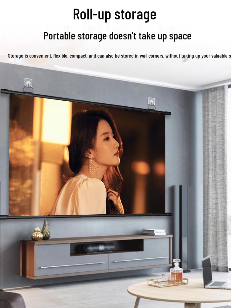 Anti-Light Wall-Mounted Projector Screen for Home Theater, Punch-Free, HD Projection Cloth, Available In 72'', 84'', 100'' Sizes