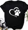 Women Pet Lover Graphic T Shirt Brushed Texture Heart With Paw Print Round Neck Short Sleeve Soft Casual Dog Mom Everyday Tee