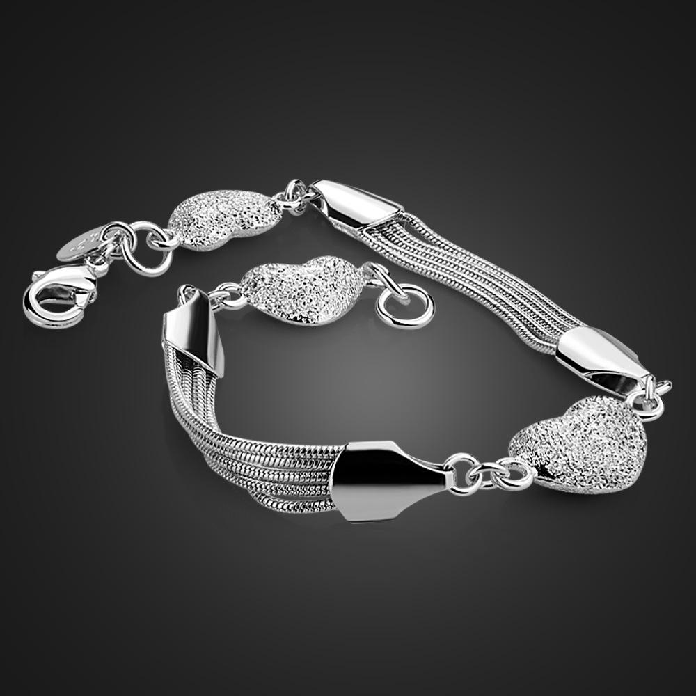 Bracelet Women'S Frosted Love Shaped Tassel Bracelet Thick Platinum Silver Jewelry Gift