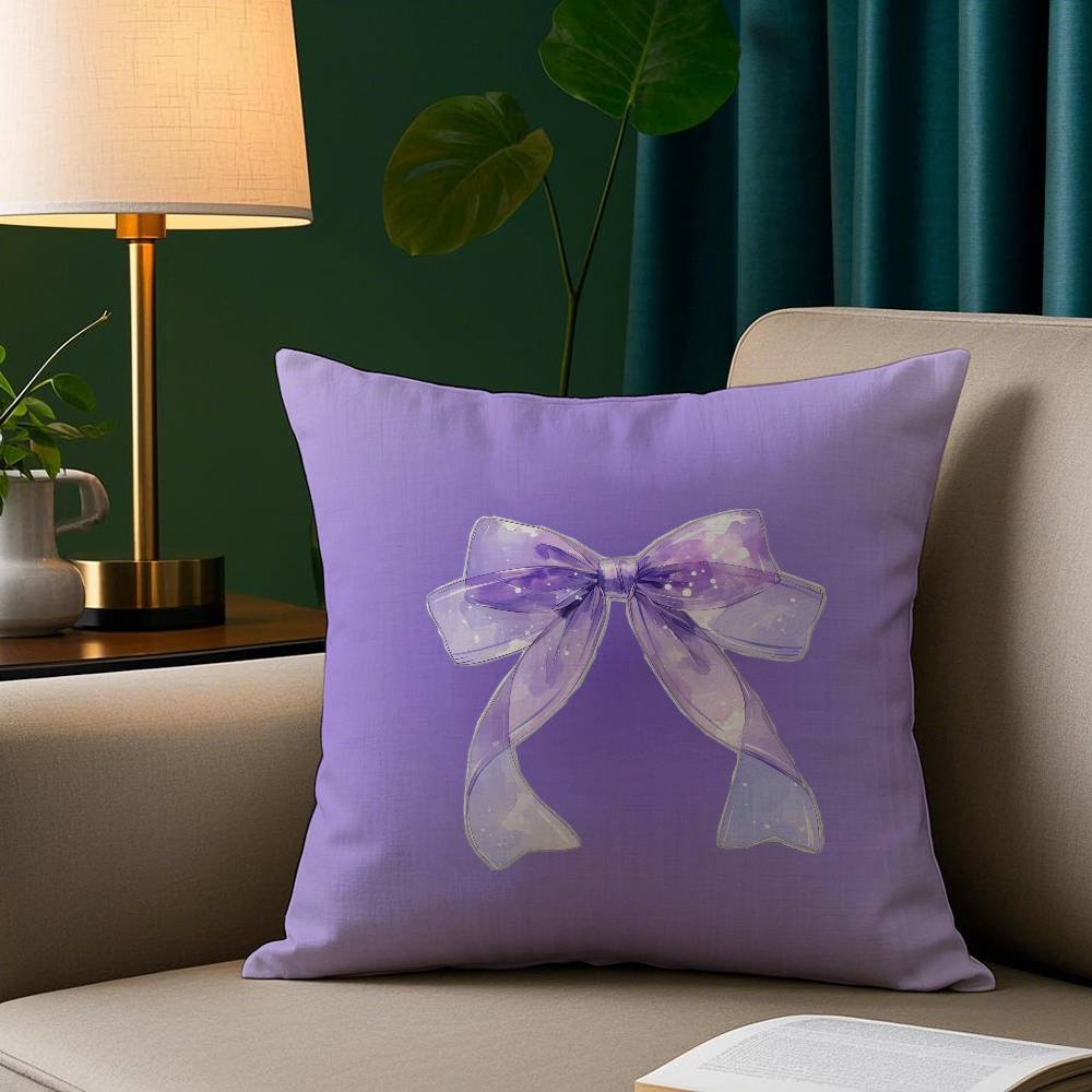 Purple Bow Pillow Case Short Plush Print Cushion Cover Square Throw Pillow Covers Sofa Home Decor