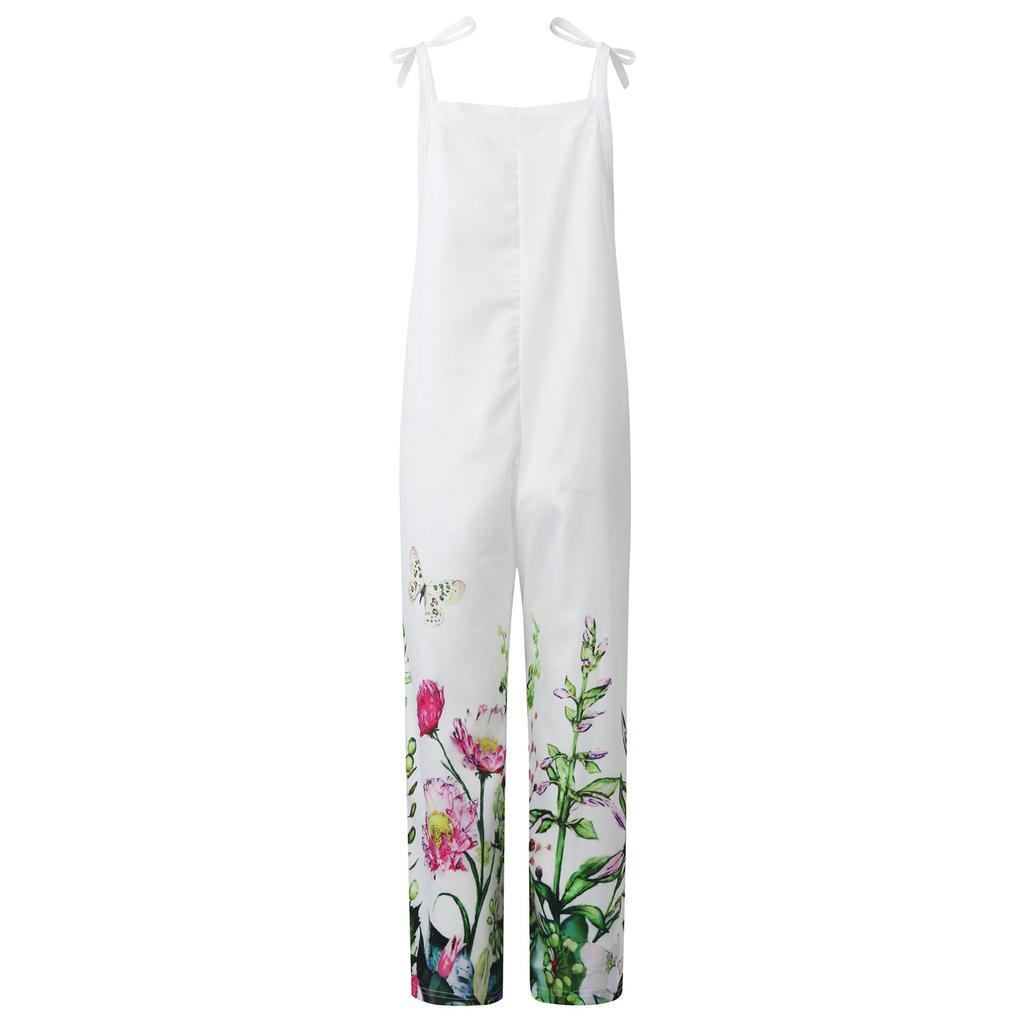 Women's Fashion Summer Sweet Loose Casual Print Retro Strappy Jumpsuit
