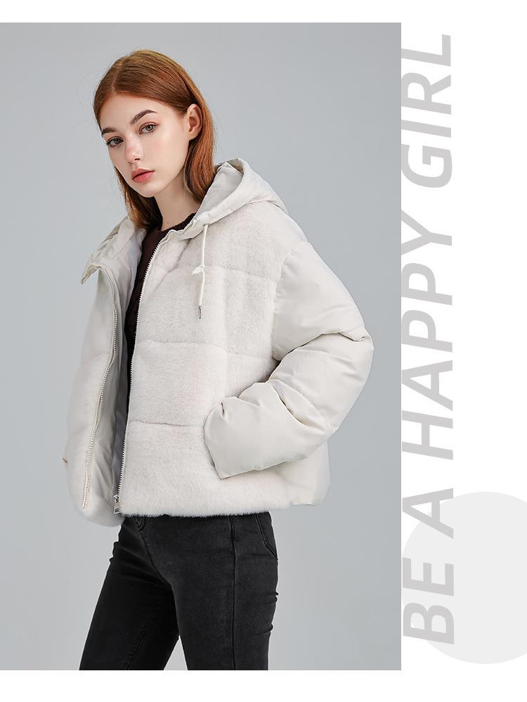 Winter Short Hooded Lamb Wool Stitching Warm Down Jacket