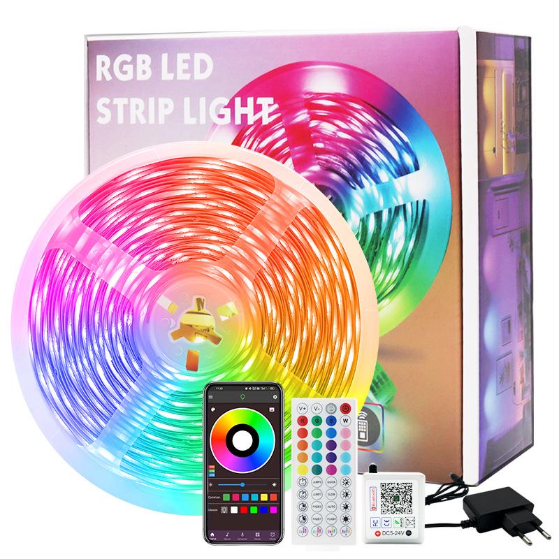 

24V RGB 3535 LED Strip Light Kit - Flexible, Low Voltage, Soft with 44-Key Music Bluetooth & Self-Adhesive Features 10m 44-Key Bluetooth Music