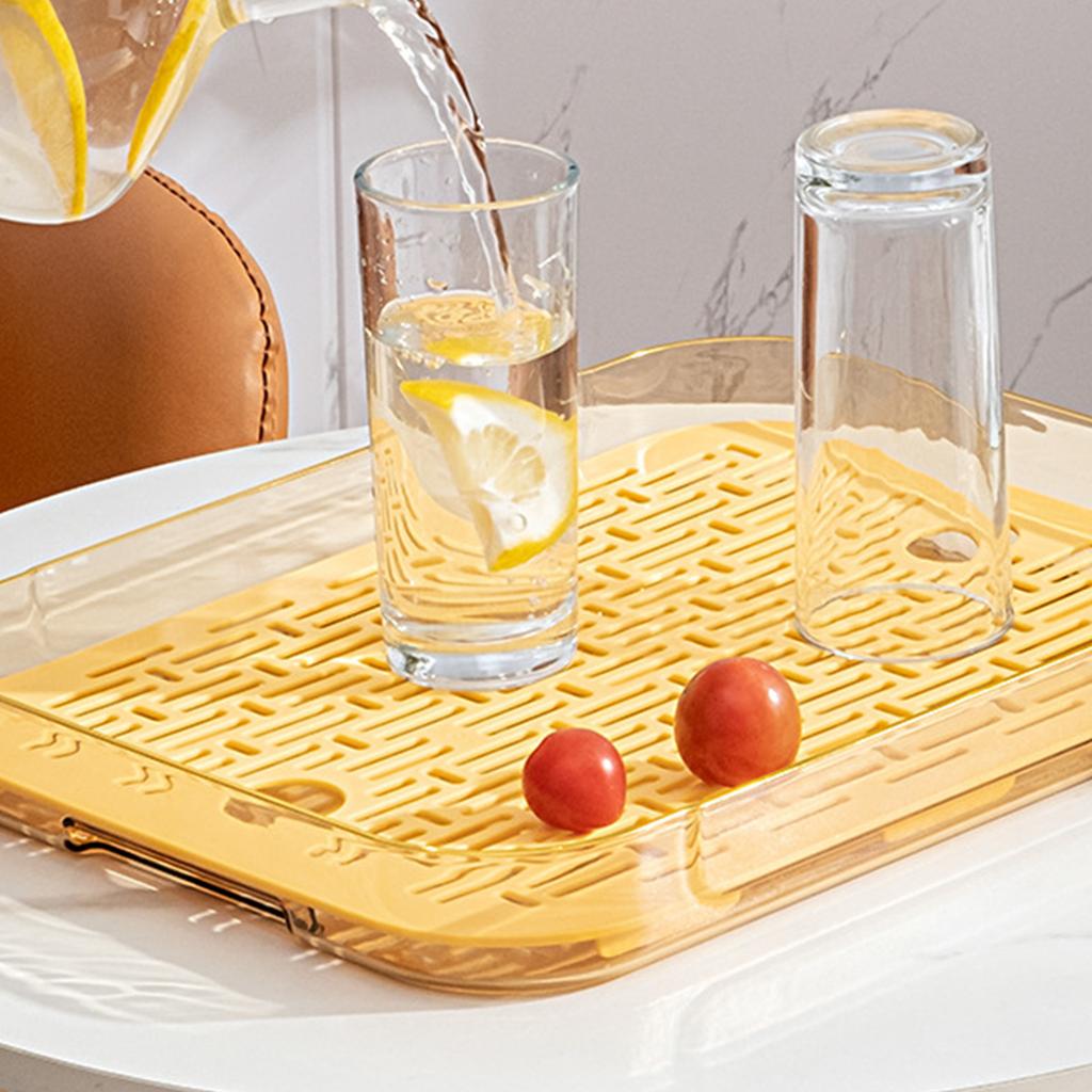 Dish Drain Tray Clear Rectangular Simple Appearance Plastic Double Layer Tea Tray for Kitchen Living Room
