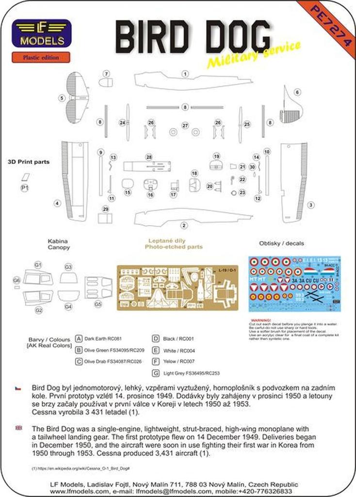 LF Model Scale Italian Cessna Bird Dog Military Aircraft Plastic Model LFMPE7274 1/72 L-19/O-1
