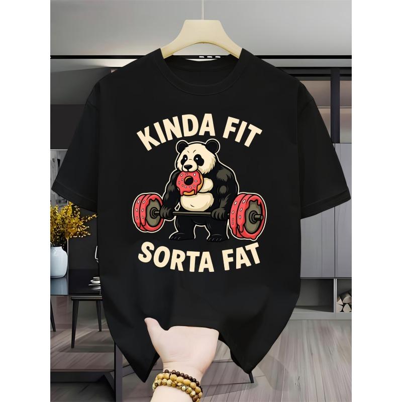 

European Size Men S Kinda Fit Panda Print Tee - Playful And Unique Style, Comfortable And Airy, Made of 100%, Round Neck, Short Sleeves for Summer 4XL чорний