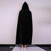 Velvet Ankle Length Cloak Cape With Hood Gothic Fancy Dress Medieval Robe Costume - Black